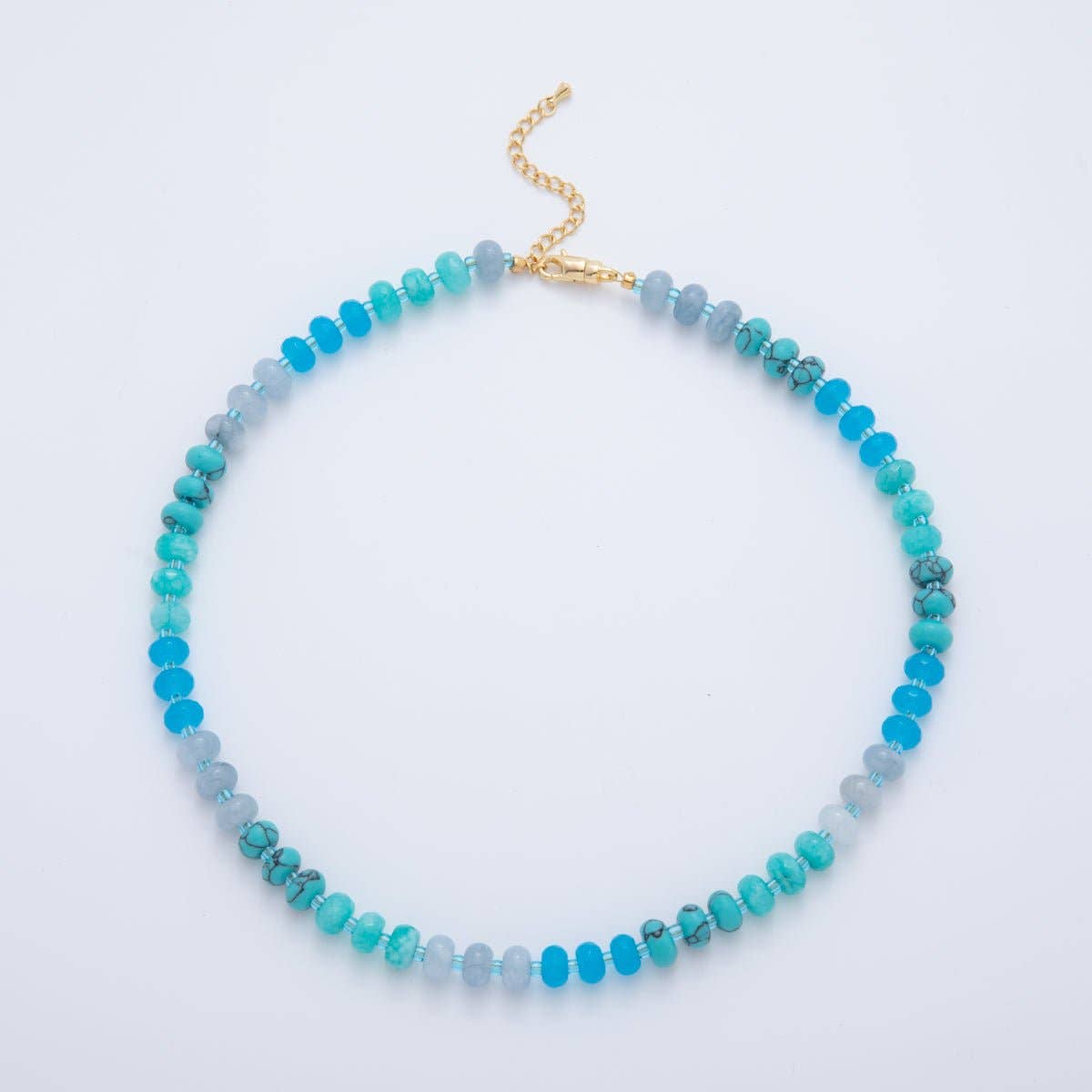 18K Gold Filled Splashed Earth & Sky Toned Color Colorful Gemstone Chain Rondelle Bead Necklace 17.3 Inch with Extender | WA3302 - WA3315