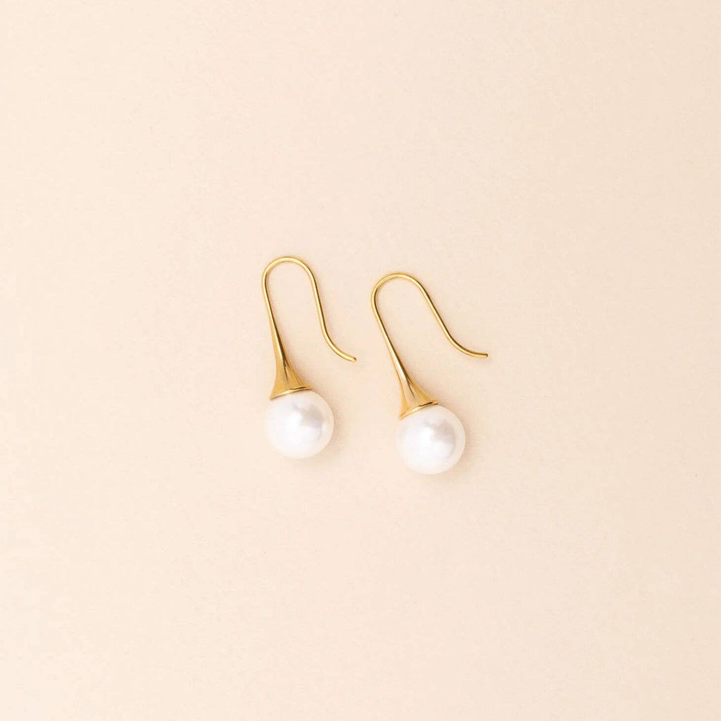18K Gold PVD Stainless Steel Large Pearl Drop Earrings