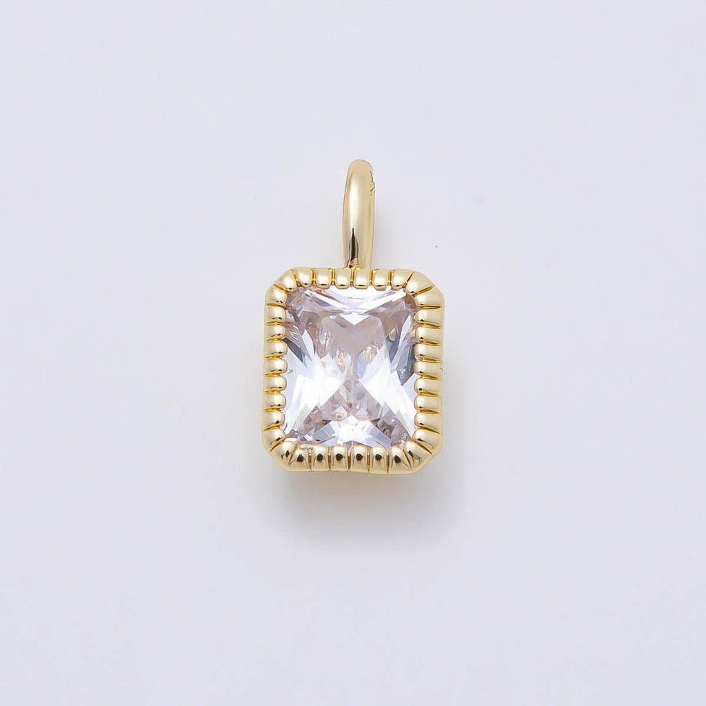 16K Gold Filled 17mm Clear Baguette CZ Ribbed Bezel Mini Pendant | Charms-01103