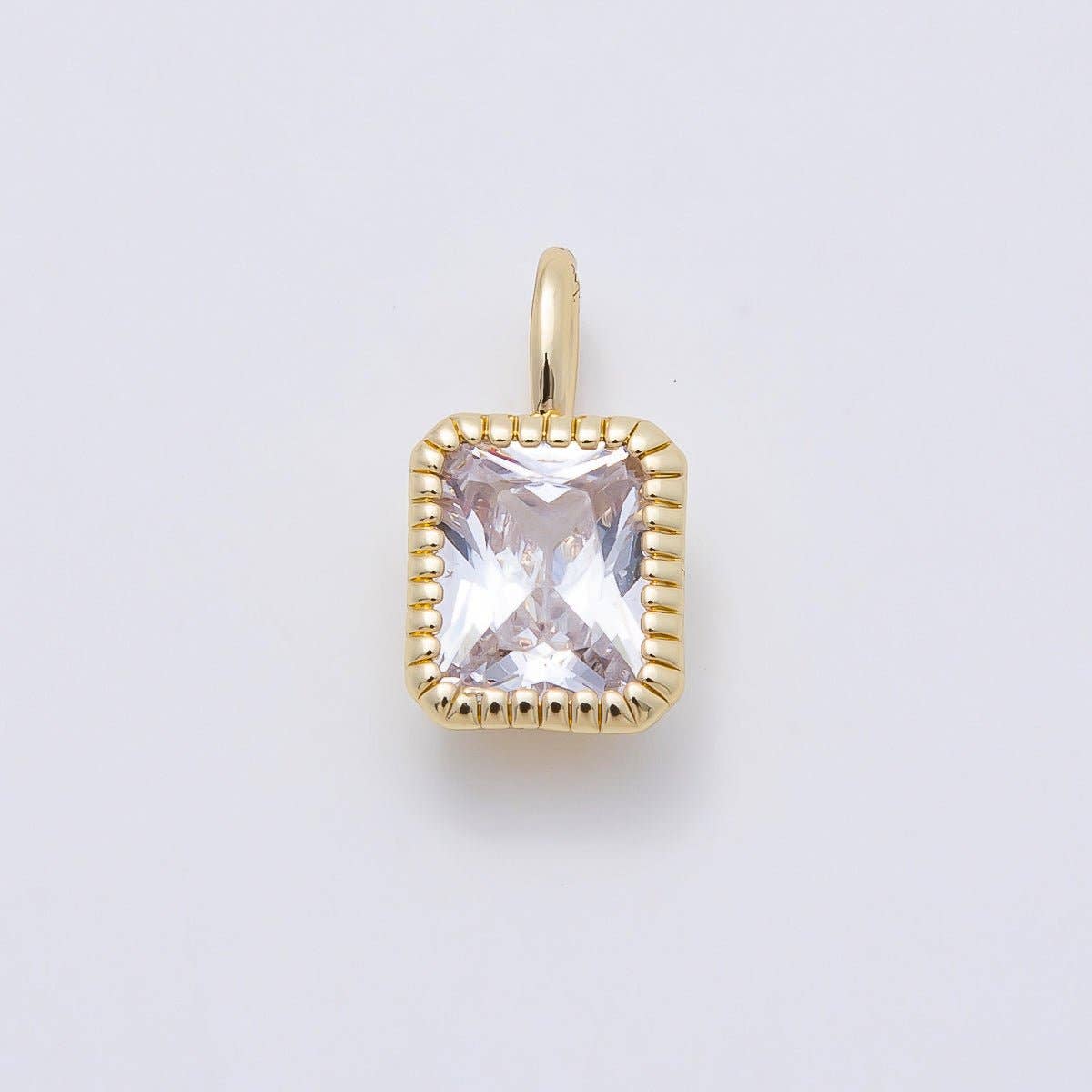 16K Gold Filled 17mm Clear Baguette CZ Ribbed Bezel Mini Pendant | Charms-01103
