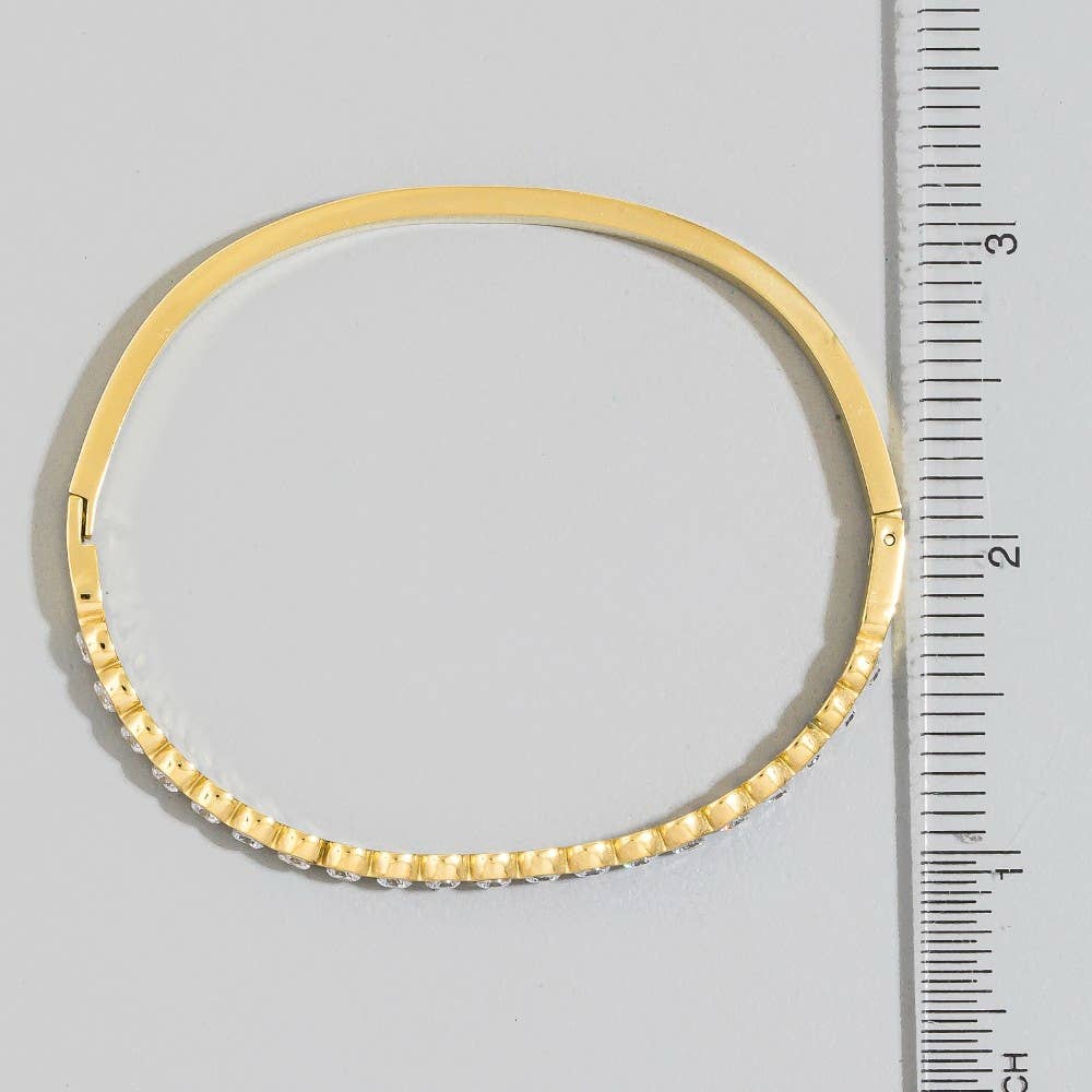 Stainless Steel Bezel Set Crystal Hinged Bangle Bracelet