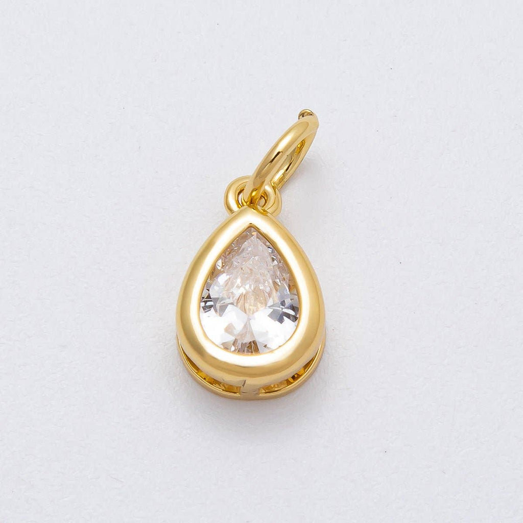 16K Gold Filled 12.5mm Clear Teardrop CZ Bezel Charm | Charms-00471