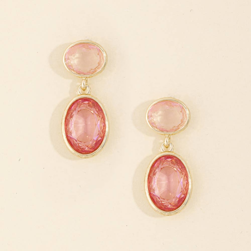 Faceted Double Oval Bezel Drop Earrings