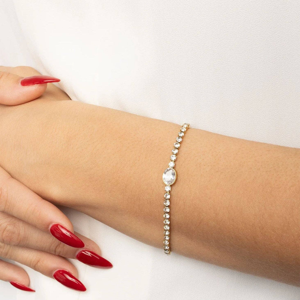 Oval Center Stone Tennis Chain Bracelet