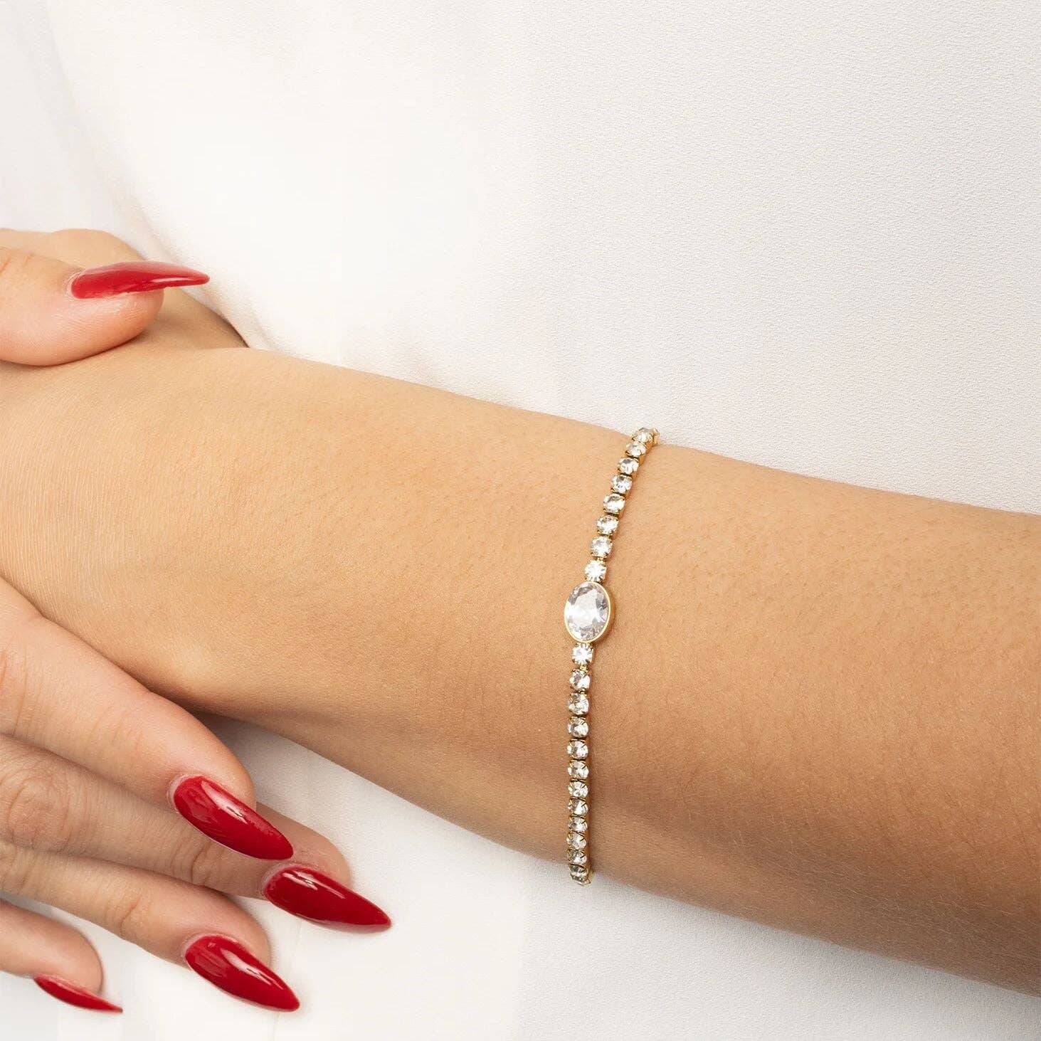 Oval Center Stone Tennis Chain Bracelet