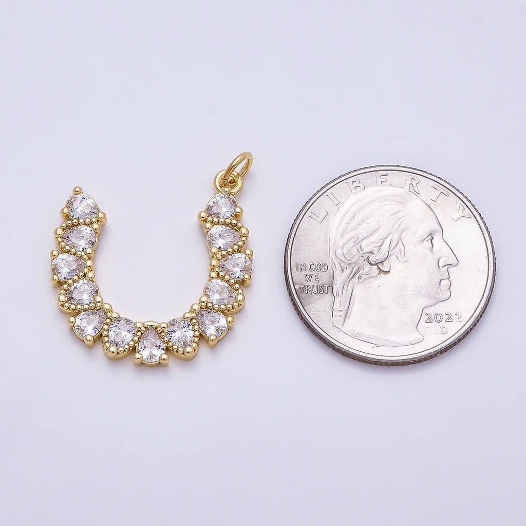 16K Gold Filled 24mm Clear CZ Teardrop Horseshoe Charm | Charms-01350