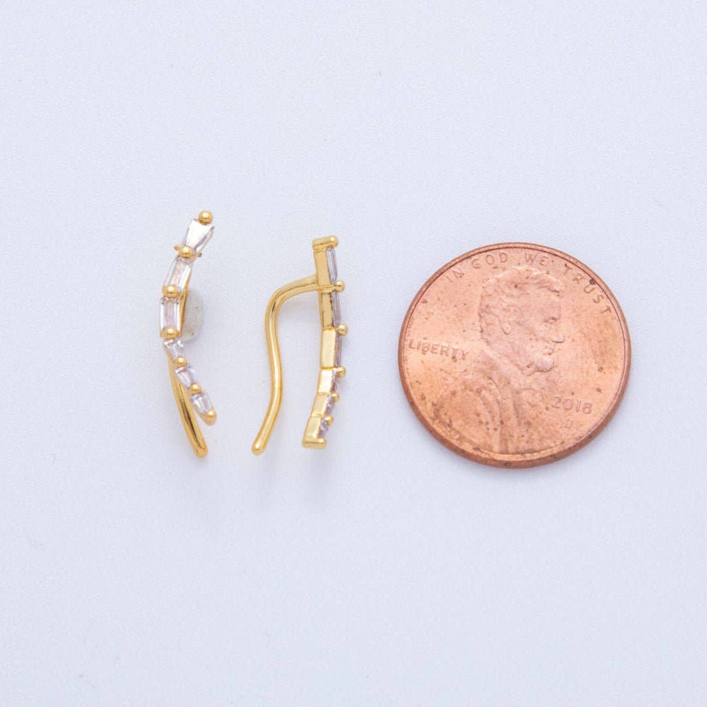 18K Gold Filled Clear Baguette CZ Curve Ear Climber Earrings | AI382
