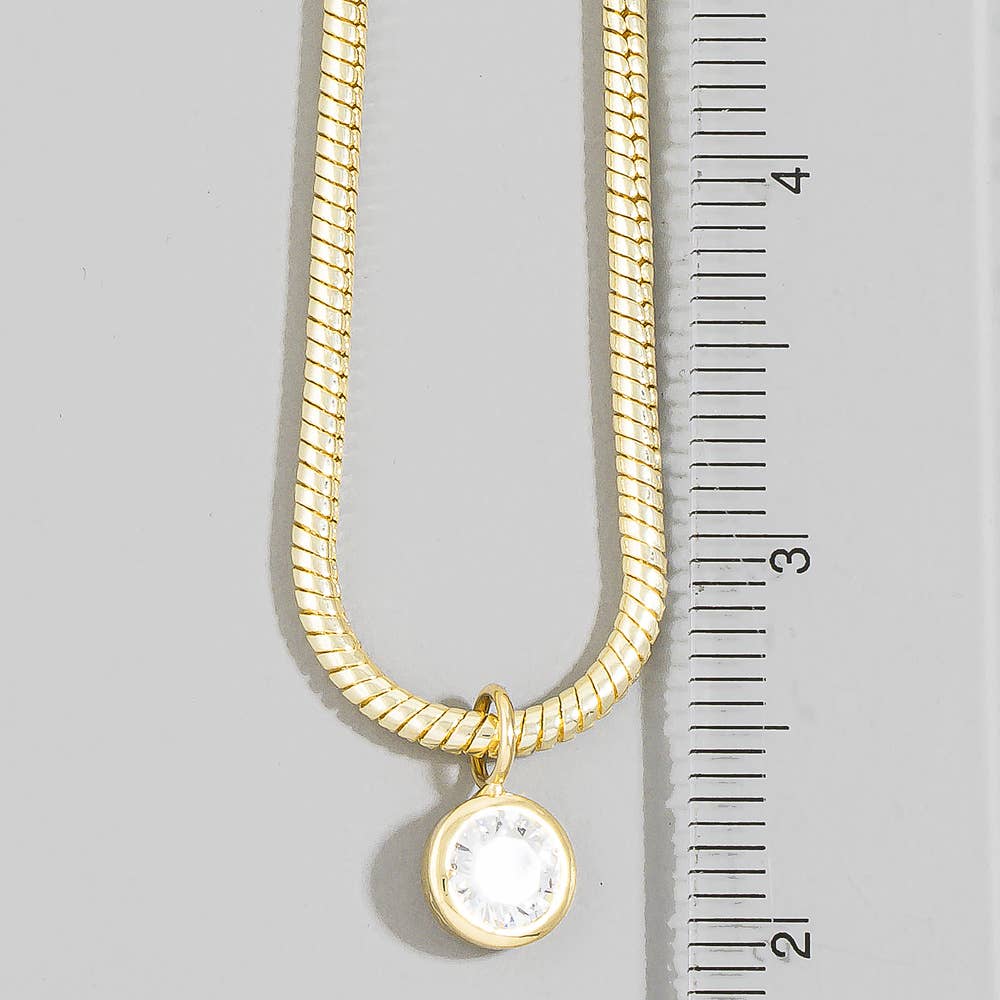 Bold Herringbone Chain Cz Bezel Pendant Necklace