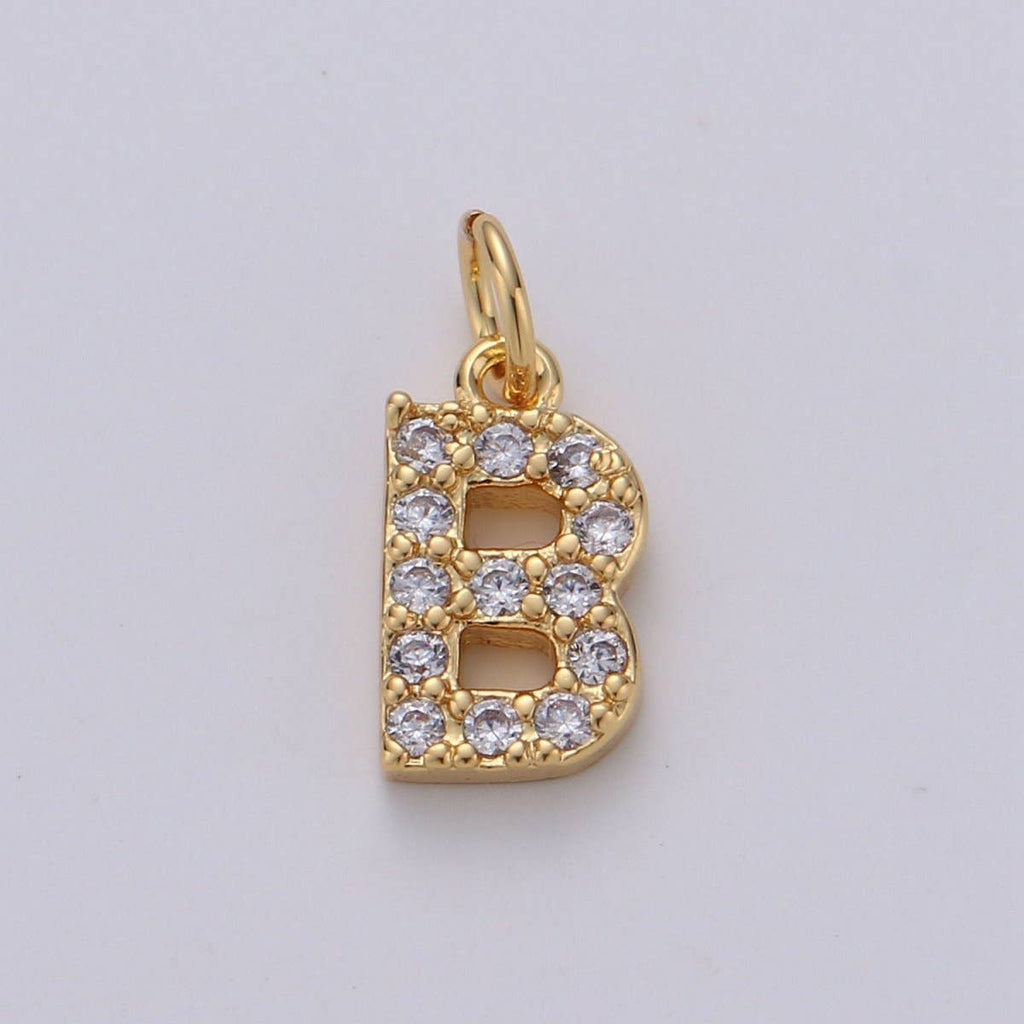 14k Gold Filled Tiny CZ Initial, Letter Alphabet Micro Pave charms Dainty Gold Cubic Pendant Charm for Necklace Bracelet Earring Add on A-099 to A-111