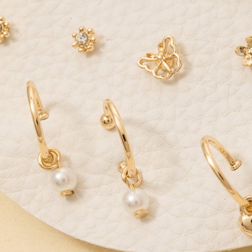 Ten Pair Butterfly Flower Earrings Set