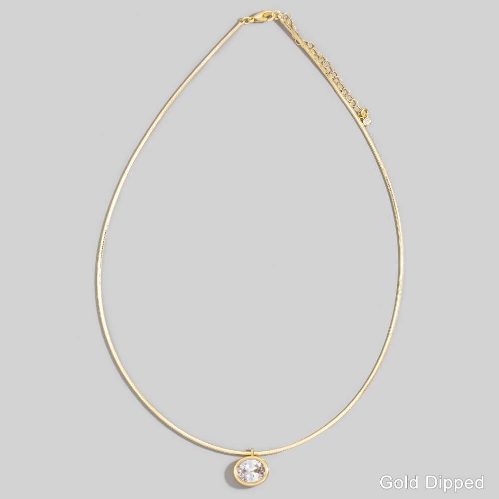 Gold Snake Chain Oval Cz Pendant Necklace