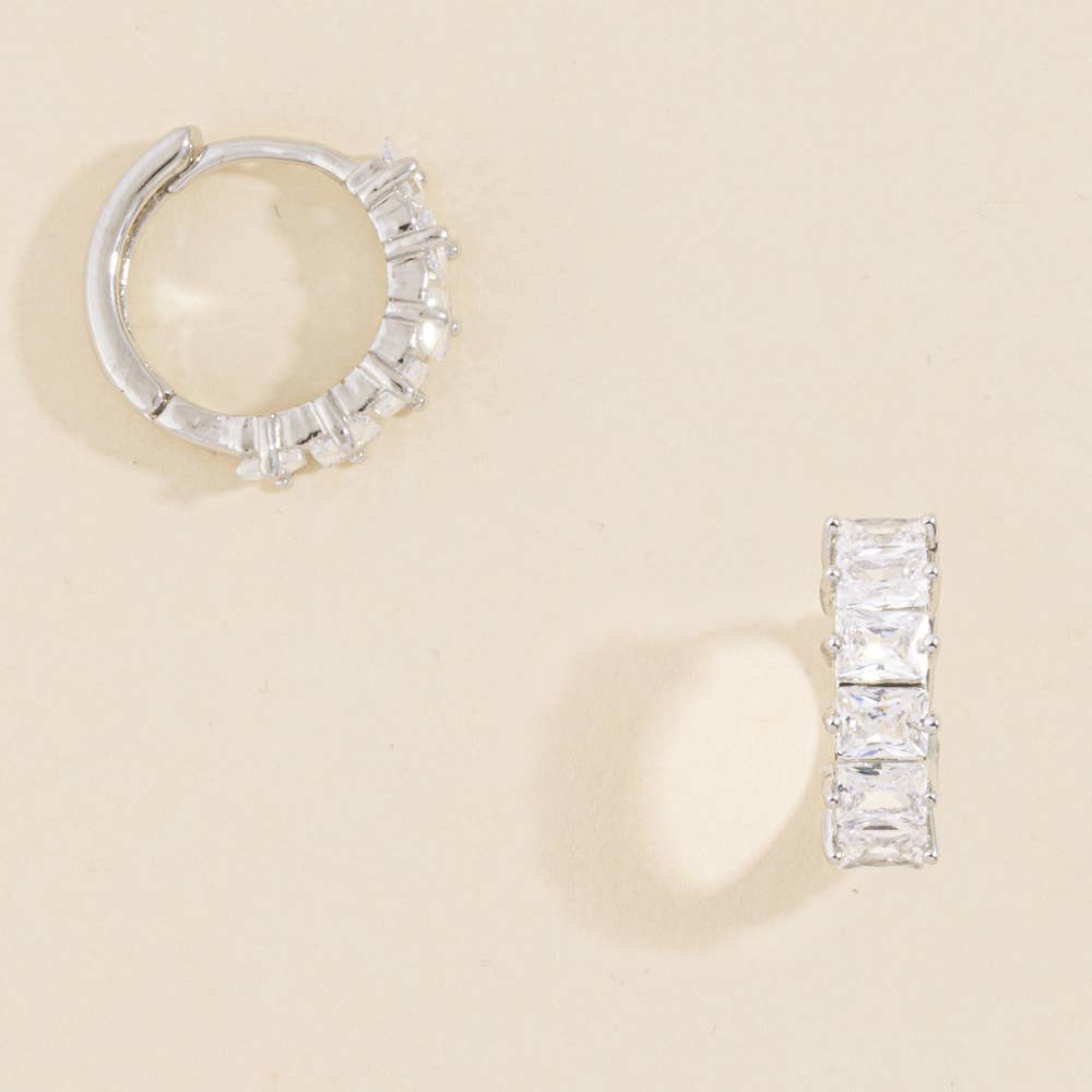 Princess Cut Cz Huggie Hoop Earrings