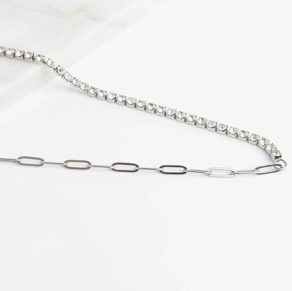 Paperclip Tennis Chain Split Necklace