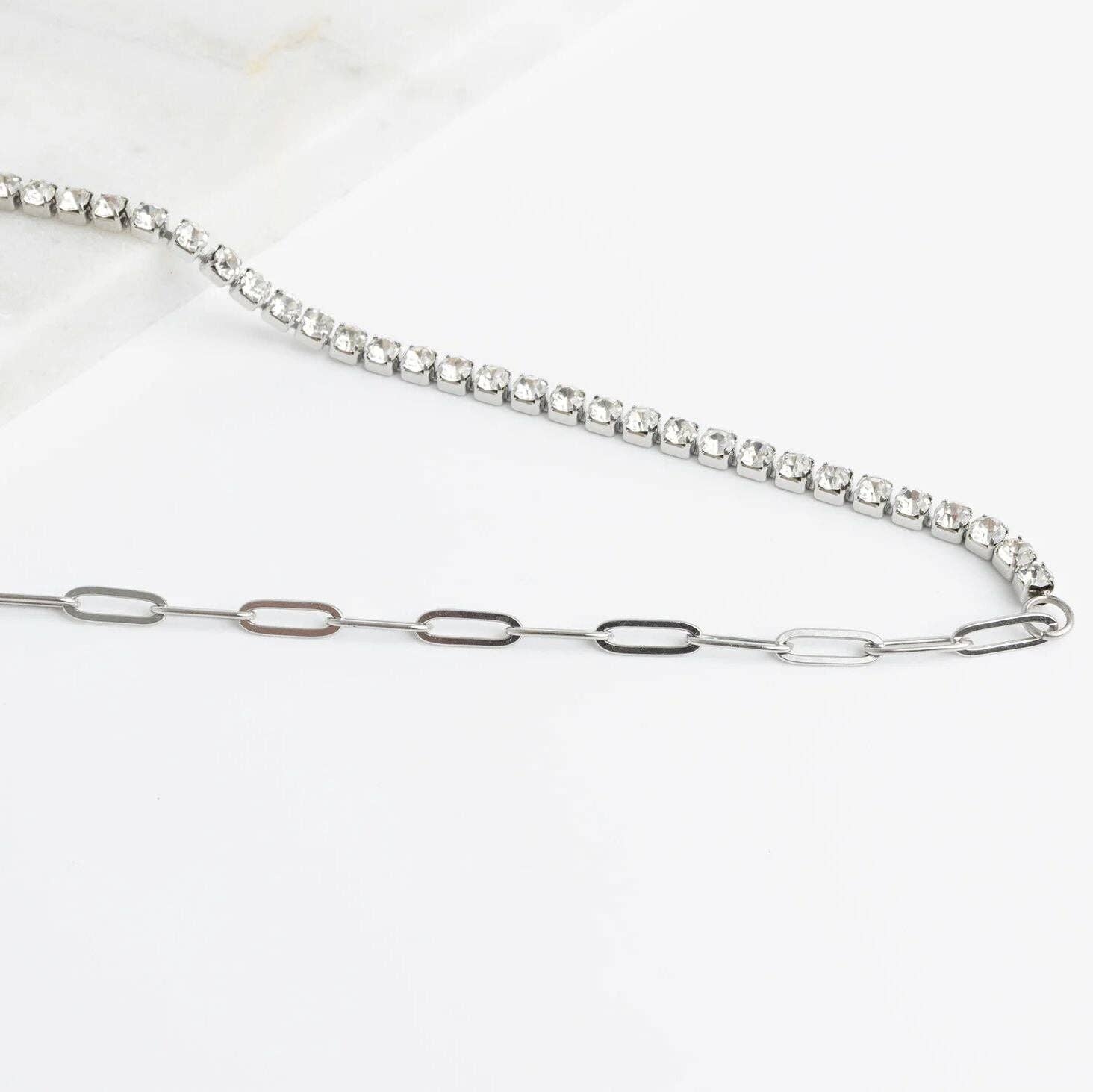 Paperclip Tennis Chain Split Necklace