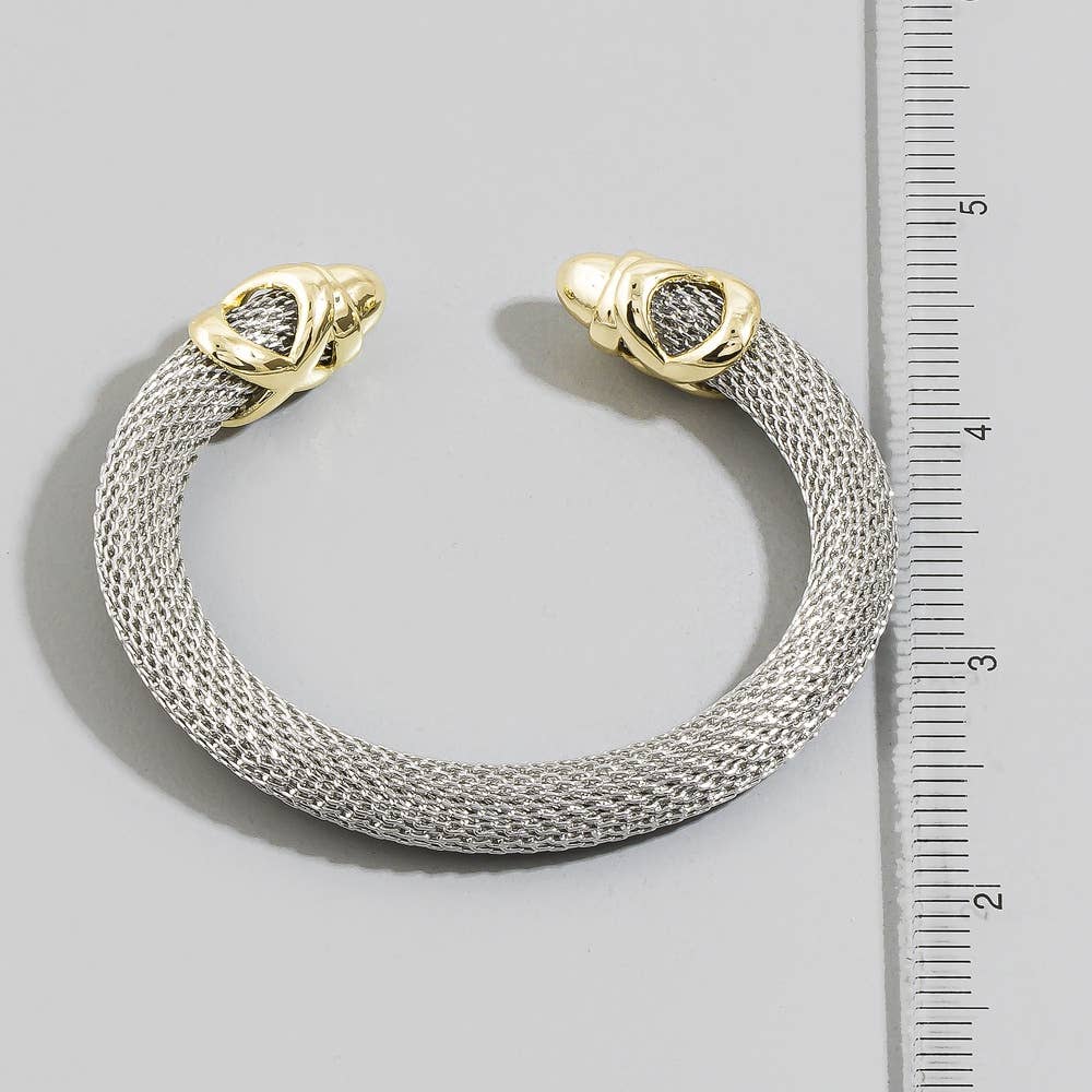 Two Tone Mesh Tube Knot End Cap Cuff Bracelet