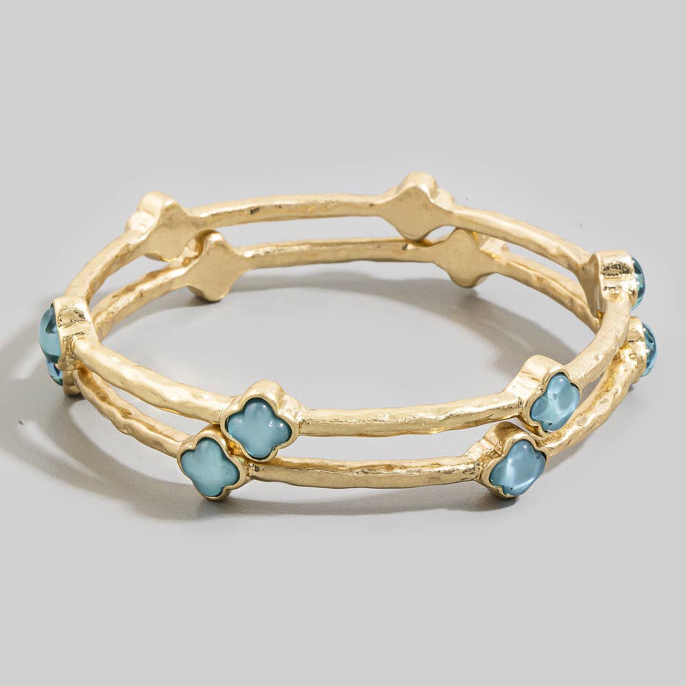 Clover Stone Station Hammered Bangle Set