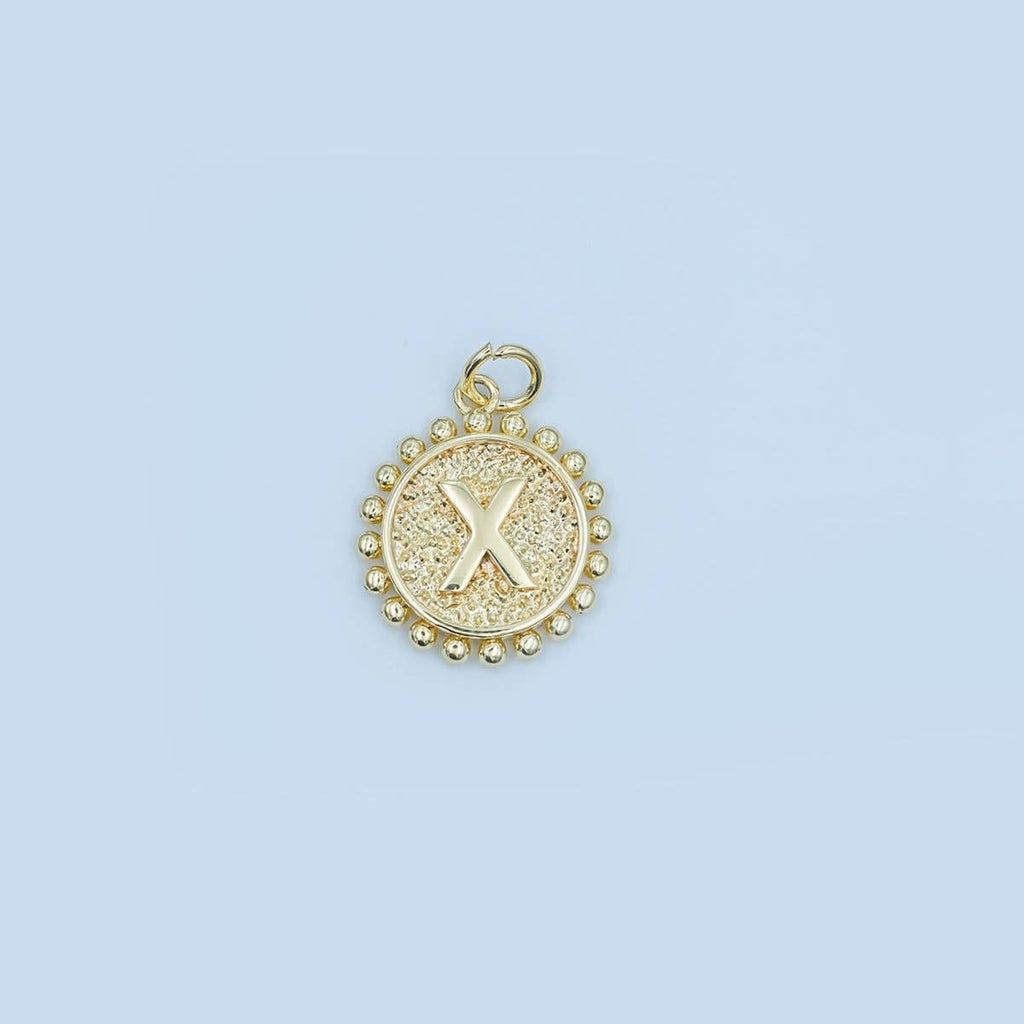 24K Gold Filled Initial Letter Geometric Dotted Round Charm | A292 - A304