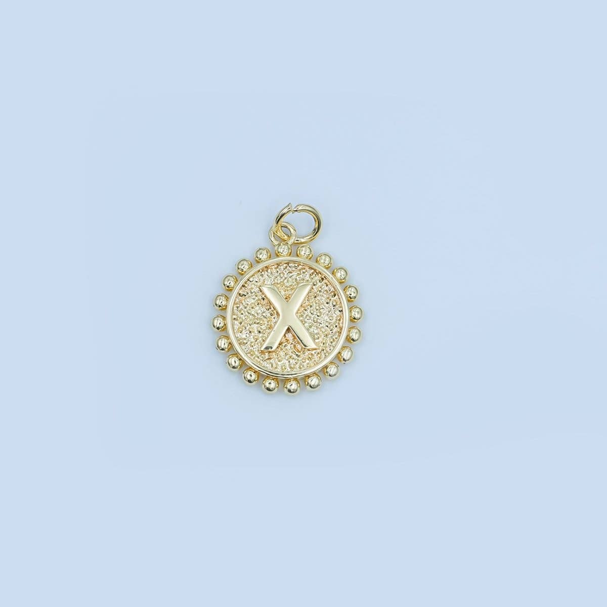24K Gold Filled Initial Letter Geometric Dotted Round Charm | A292 - A304