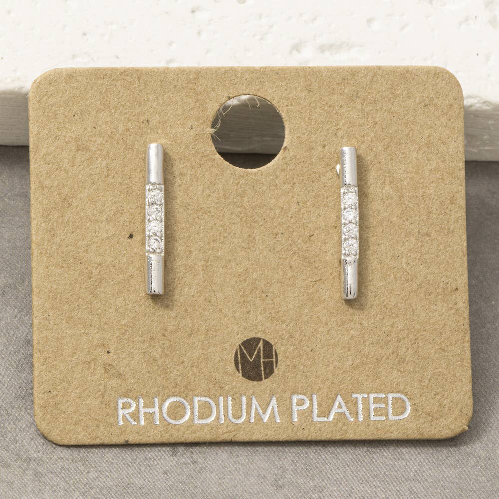 18K Gold Dipped Cz Pave Bar Stud Earrings