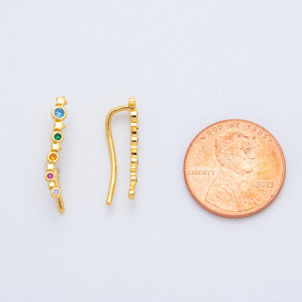 18K Gold Filled Multicolor Round CZ Shooting Star Ear Climber Earring | AJ-187
