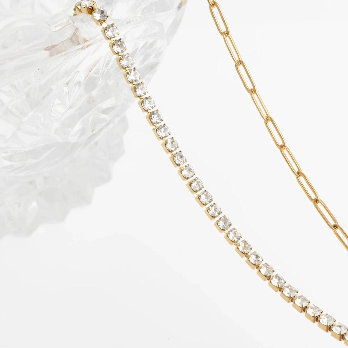 Paperclip Tennis Chain Split Necklace