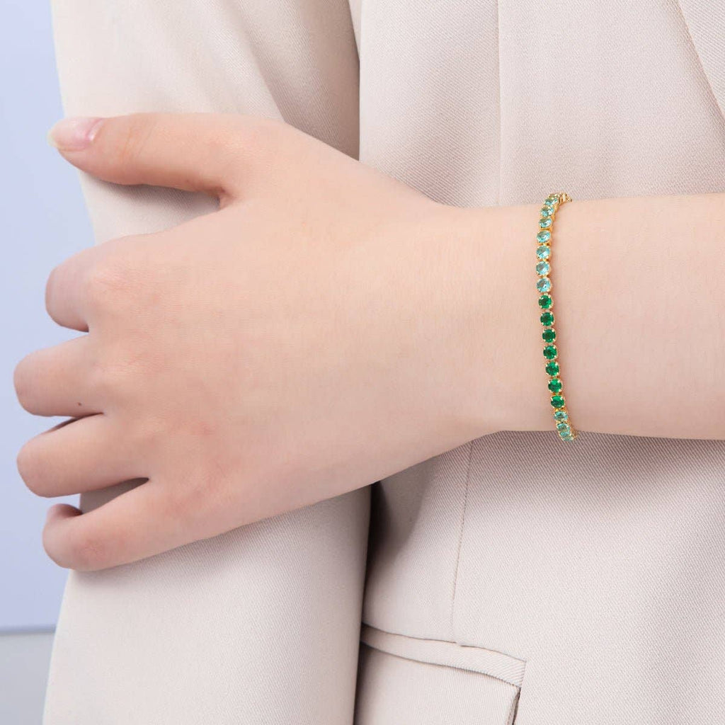 18K Gold Filled 3mm Purple, Green, Pink, Blue CZ Gradient Tennis Chain 7.87 Inch Bracelet w. Extender | WA-04222