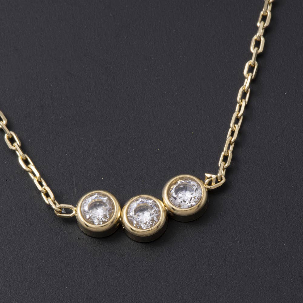 Gold Dipped Triple Bezel Cz Dainty Necklace