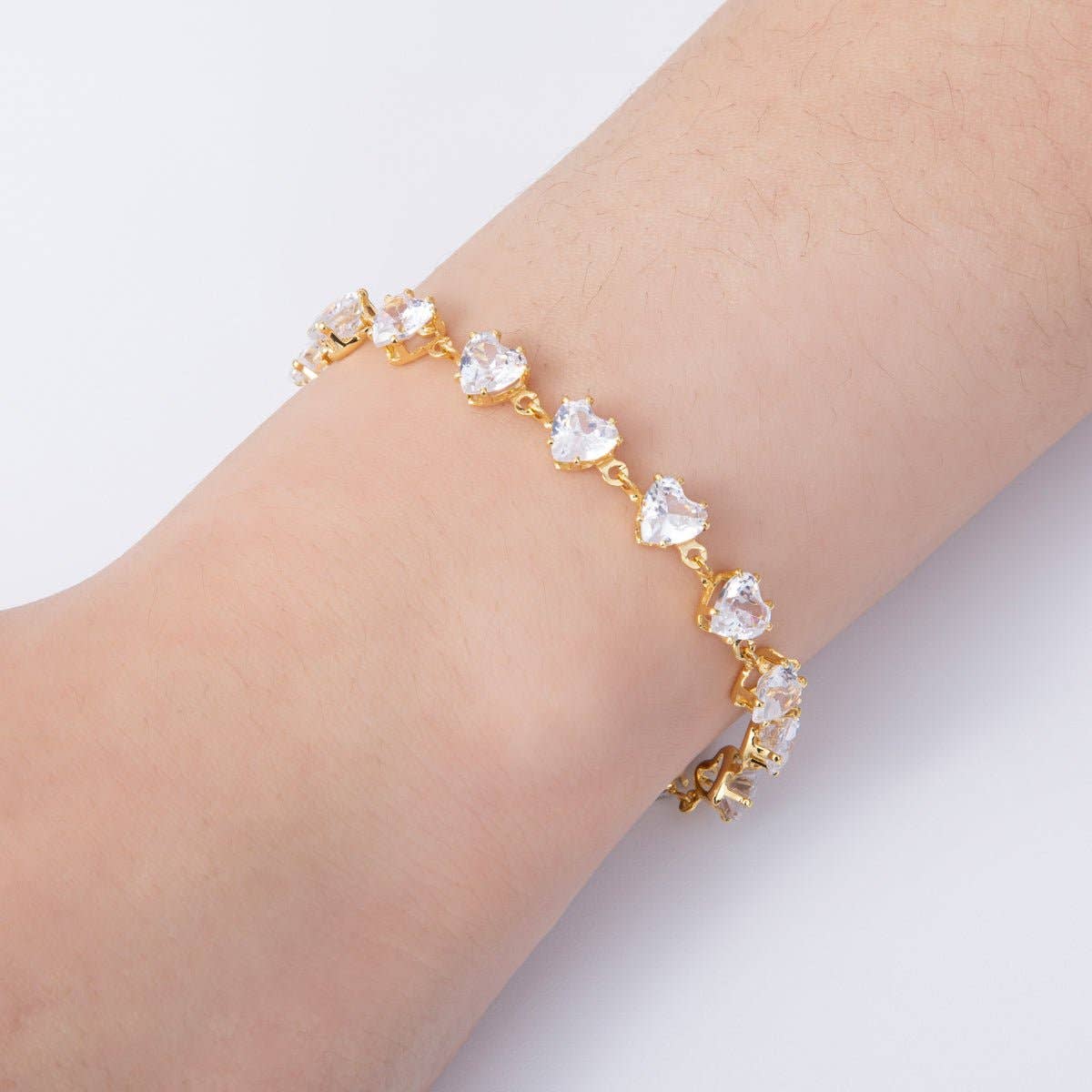 18K Gold Filled 7mm Clear, Pink CZ Heart Tennis Chain 7 Inch Bracelet | WA-04216 WA-04217