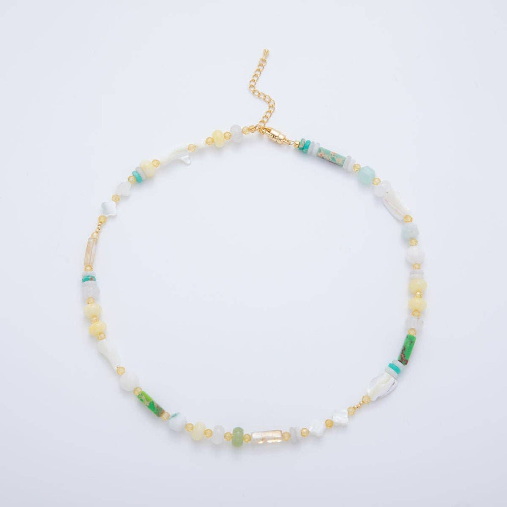 18K Gold Filled Splashed Earth & Sky Toned Color Colorful Gemstone Chain Rondelle Bead Necklace 17.3 Inch with Extender | WA3302 - WA3315