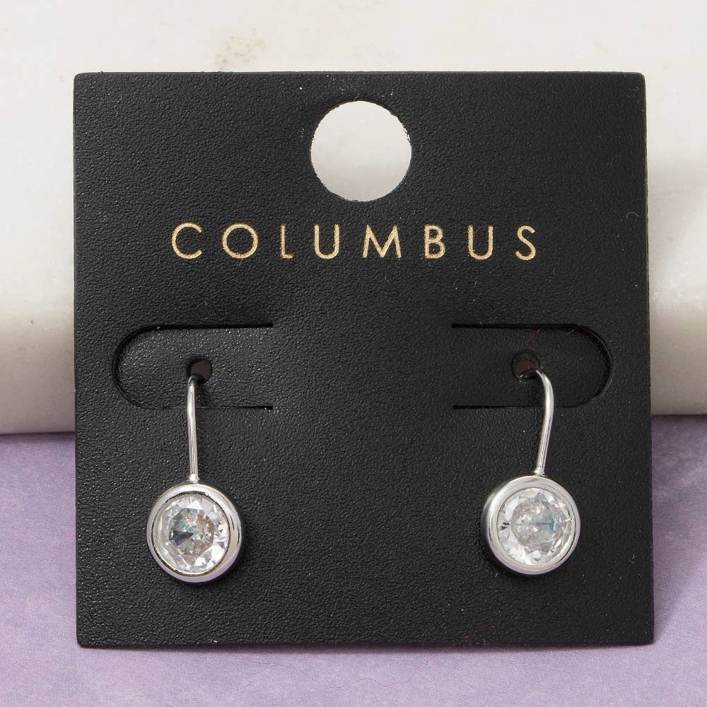 Round Cz Bezel Drop Earrings