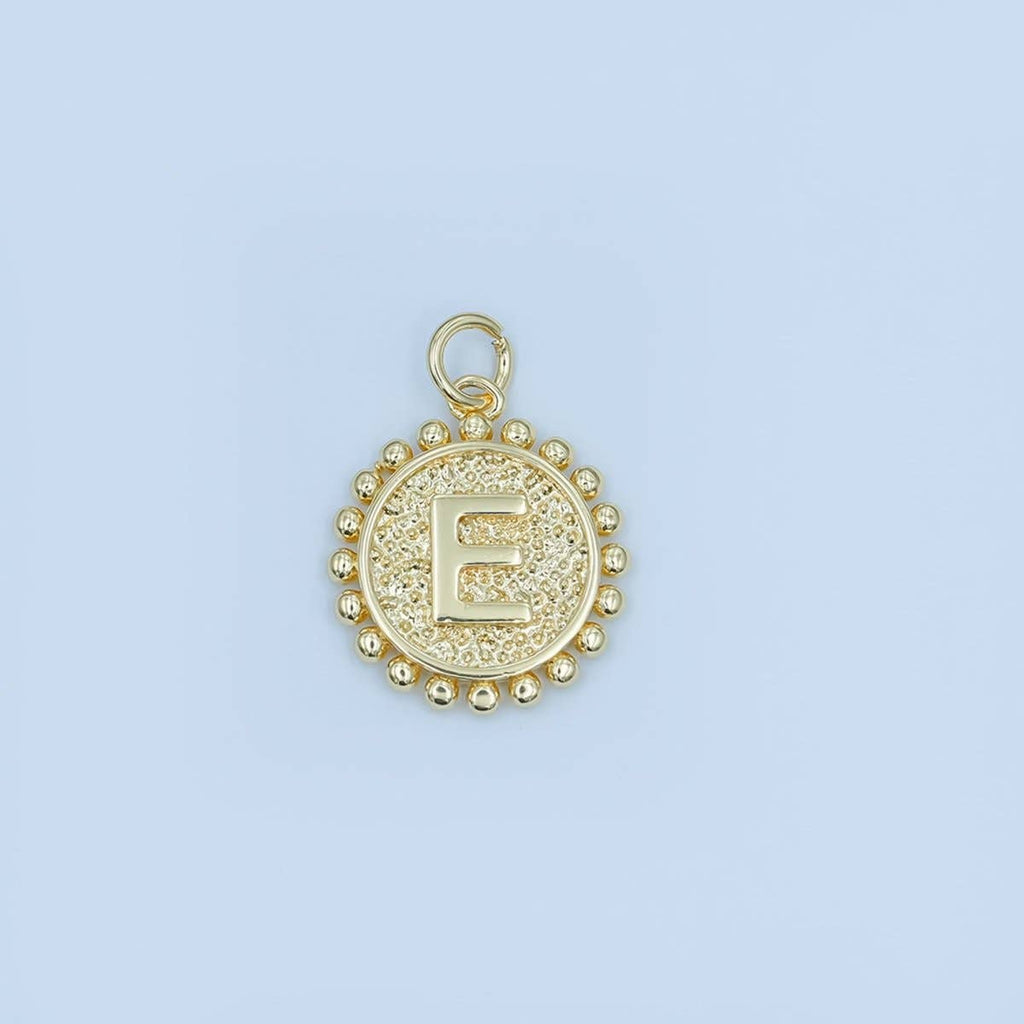 24K Gold Filled Initial Letter Geometric Dotted Round Charm | A292 - A304