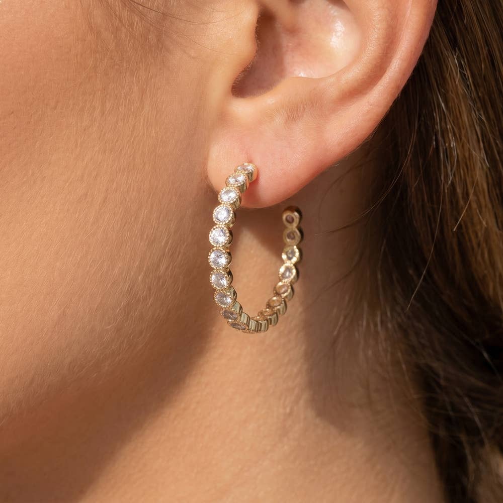 Bezel Set Cz Hoop Earrings
