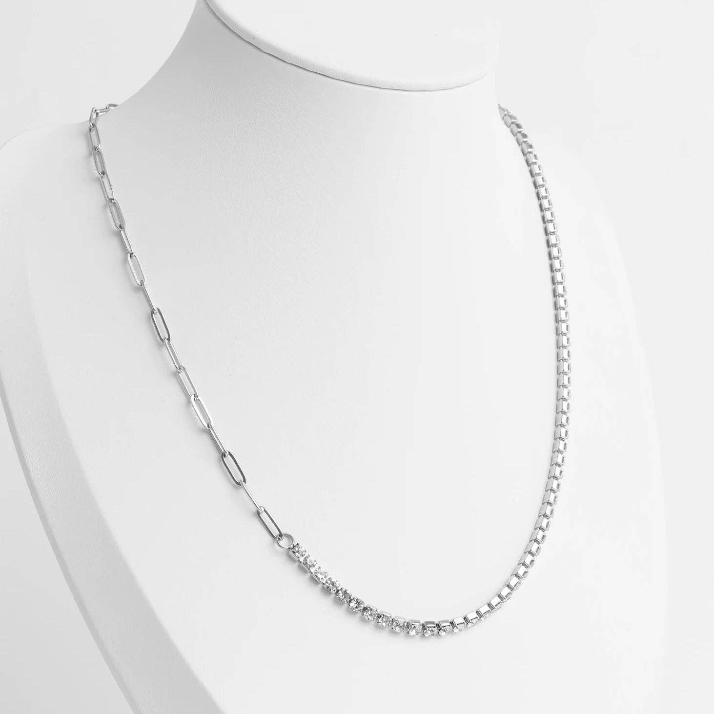 Paperclip Tennis Chain Split Necklace