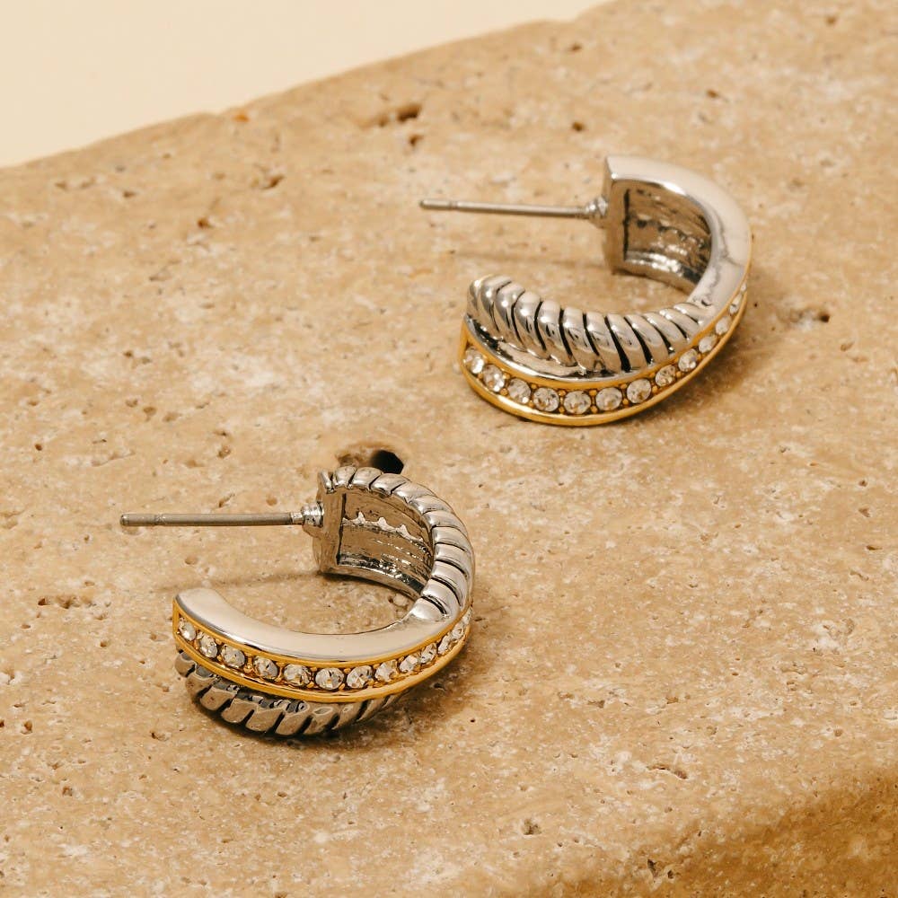 Two Tone Cz Pave Layered Hoop Earrings