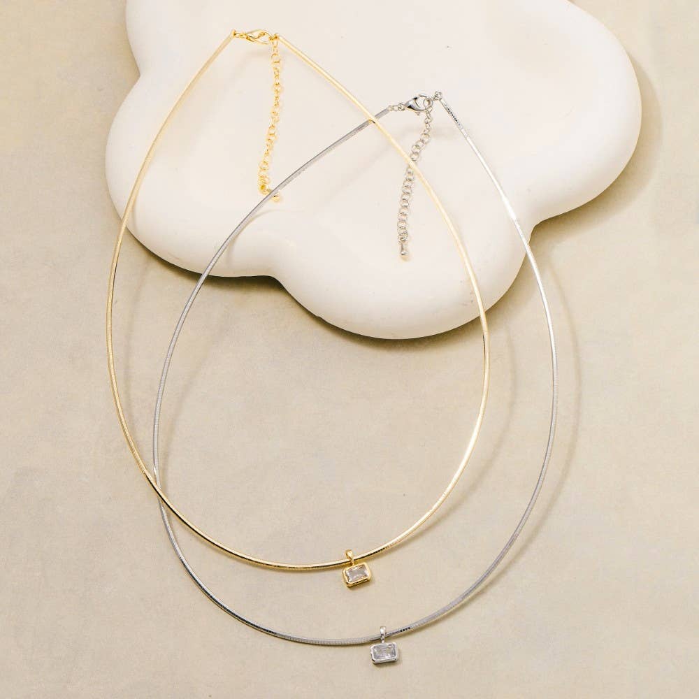Gold Dipped Cz Baguette Pendant Choker Necklace