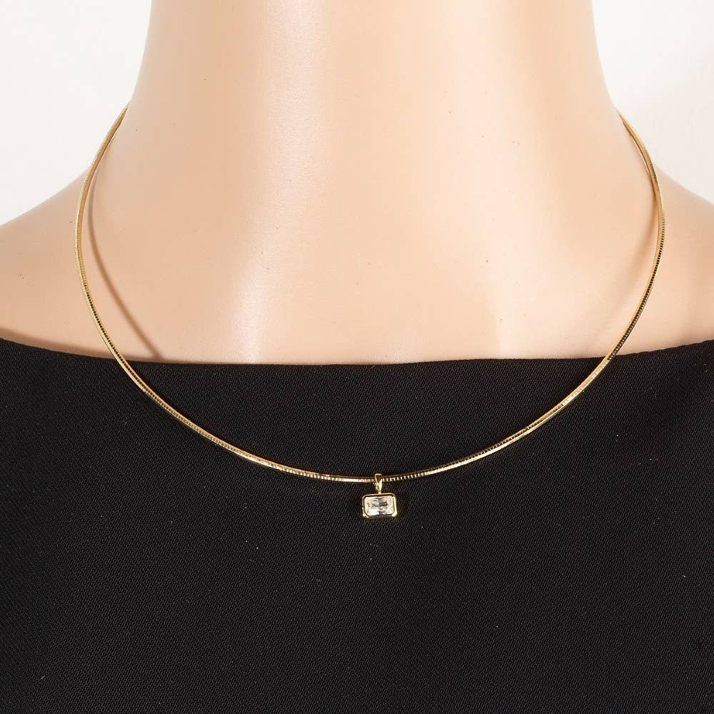 Gold Dipped Cz Baguette Pendant Choker Necklace