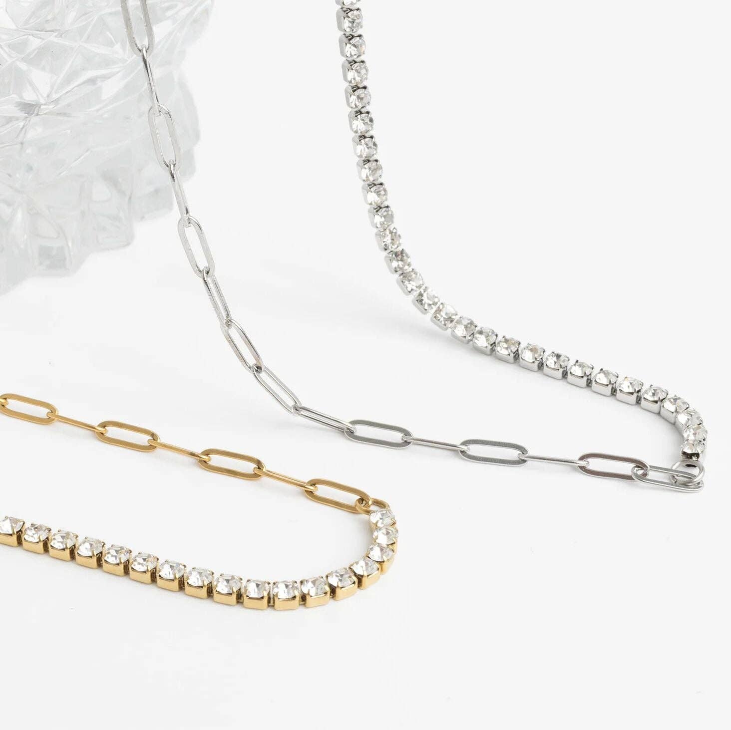 Paperclip Tennis Chain Split Necklace