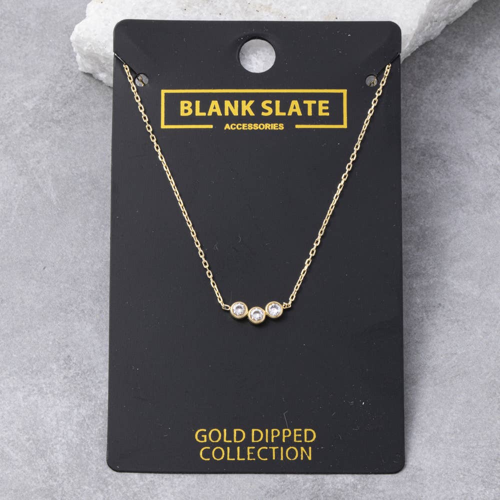Gold Dipped Triple Bezel Cz Dainty Necklace