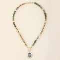 Chunky Bead Necklace With Oval Stone Pendant