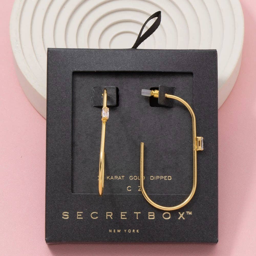 Secret Box Gold Dipped Cz Open Oval Hoop Earrings