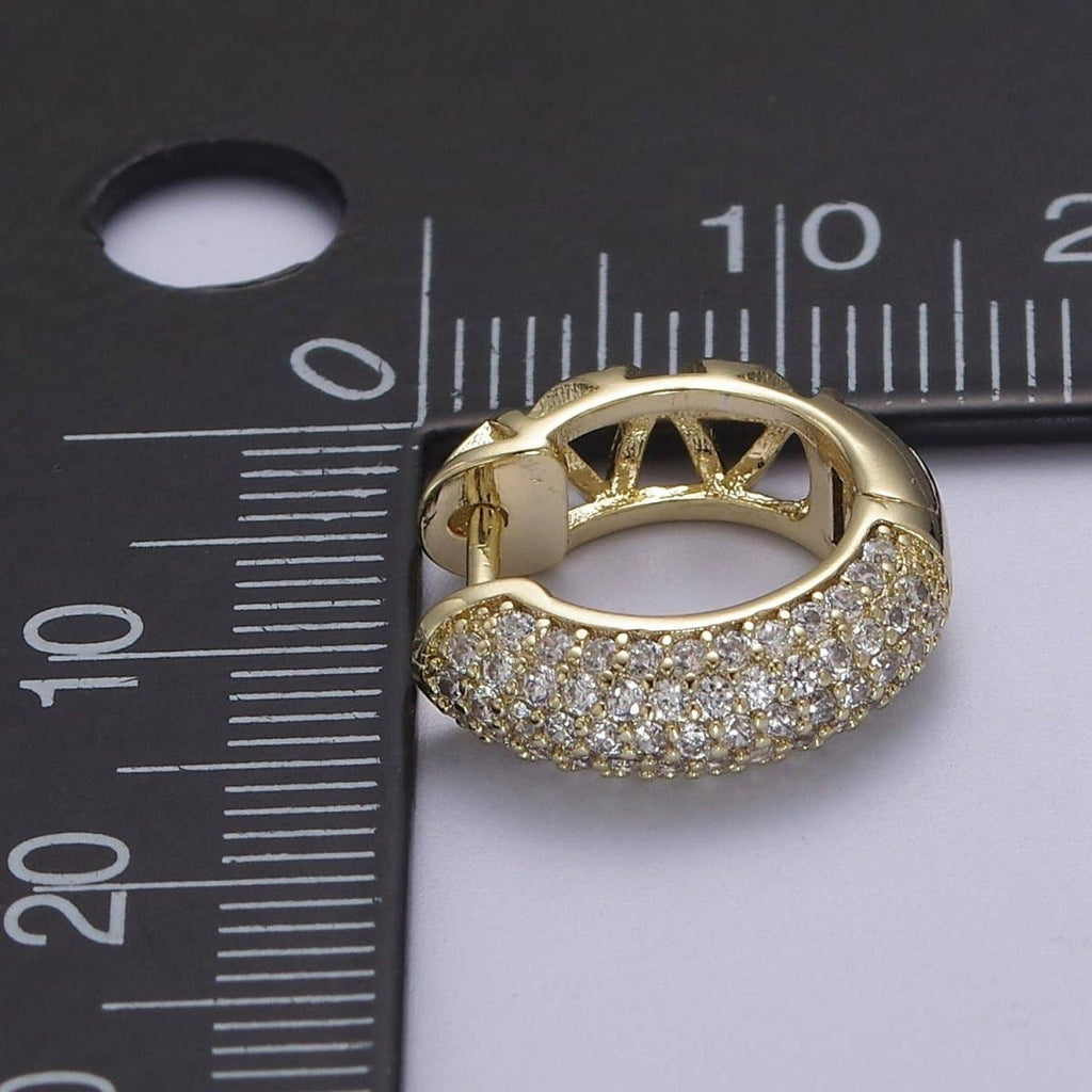 Thick CZ Huggies, Bold Diamond Earrings, 14K Gold Filled Huggie Chunky Pave Huggies V-157