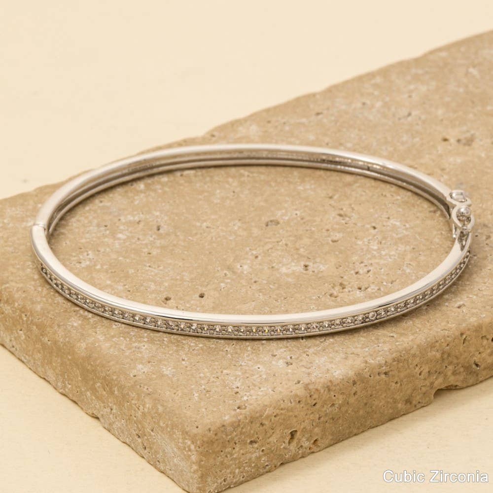 Gold Dipped Cz Pave Hinge Bangle Bracelet