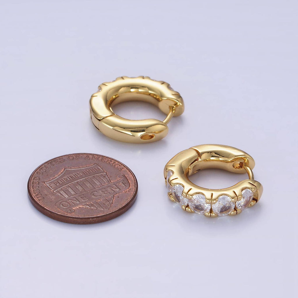 14K Gold Filled Clear CZ Rounded 17mm Huggie Earrings