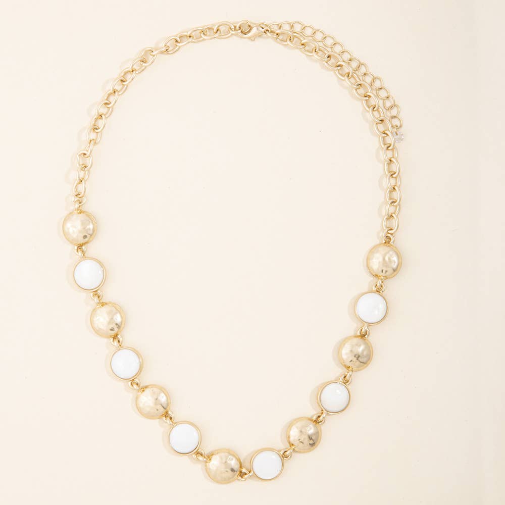 Mother Of Pearl And Hammered Dome Necklace