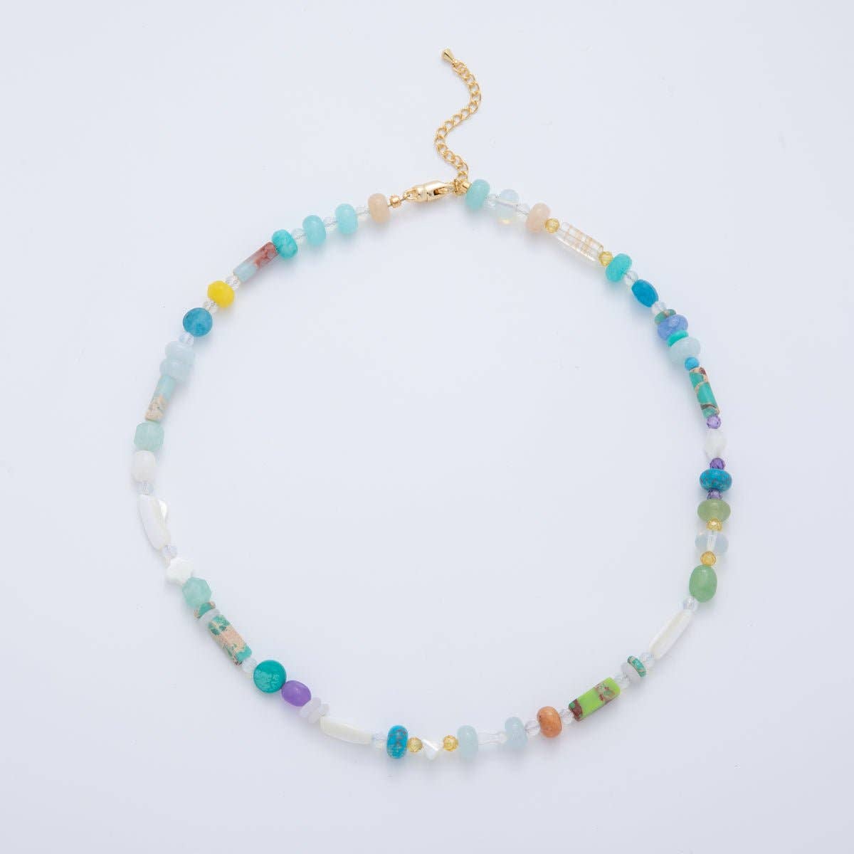 18K Gold Filled Splashed Earth & Sky Toned Color Colorful Gemstone Chain Rondelle Bead Necklace 17.3 Inch with Extender | WA3302 - WA3315