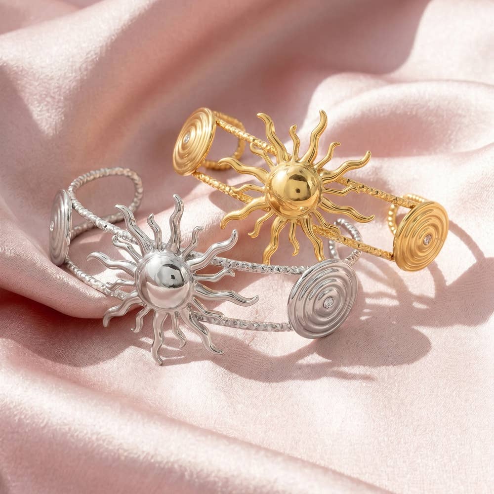 Stainless Steel Celestial Sun Cuff Bracelet