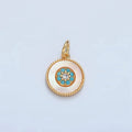 24K Gold Filled Turquoise Micro Paved Shell Pearl Round Charm | M869