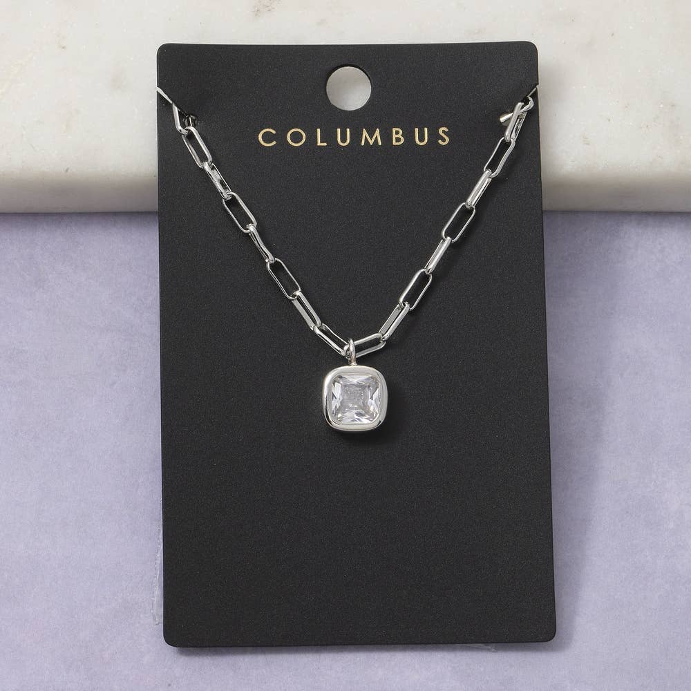 Gold Dipped Cz Cushion Cut Bezel Paperclip Necklace