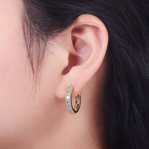 14K Gold Filled Square Baguette Lined 22mm Huggie Hoops Earrings | V-022