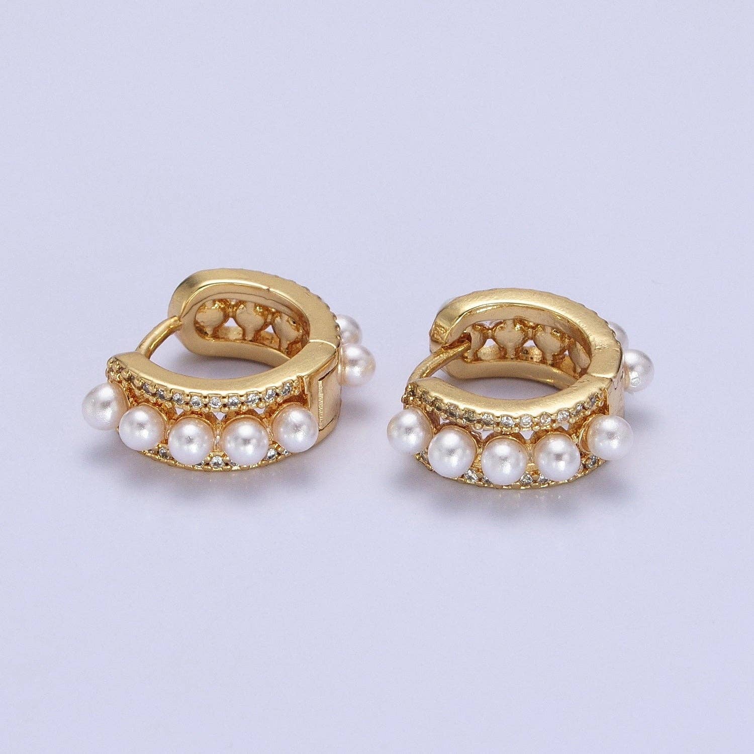 Gold Filled Pearl Hoop Huggie Earrings AB176 AB725